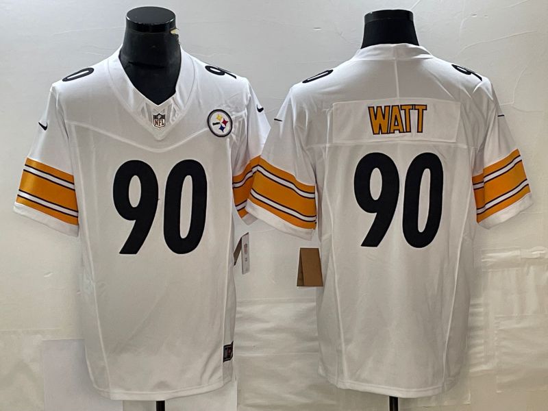 Men Pittsburgh Steelers 90 Watt White 2023 Nike Vapor Limited NFL Jersey style 1